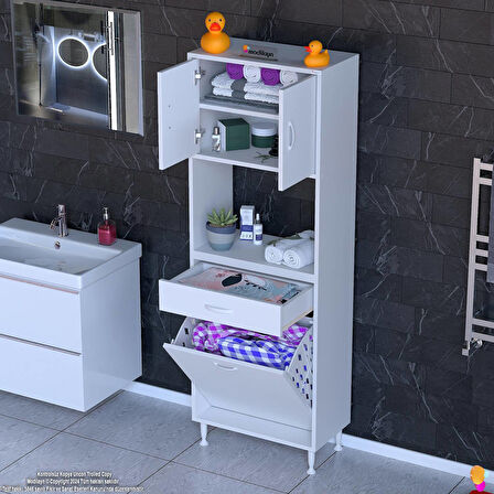 Modilayn ARDA 55x173x32,5 cm 1 Çekmece 1 Göz Sepetli ve 3 Raf Akıllı Dolap ile Dağınıklığa Son