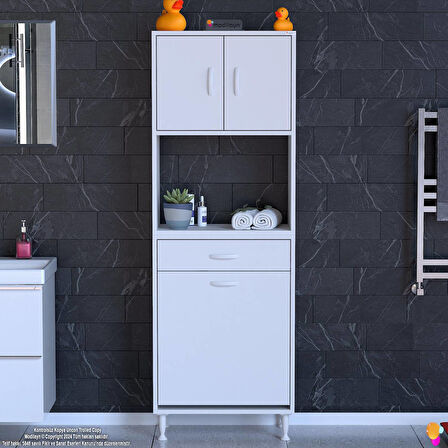 Modilayn ARDA 55x173x32,5 cm 1 Çekmece 1 Göz Sepetli ve 3 Raf Akıllı Dolap ile Dağınıklığa Son