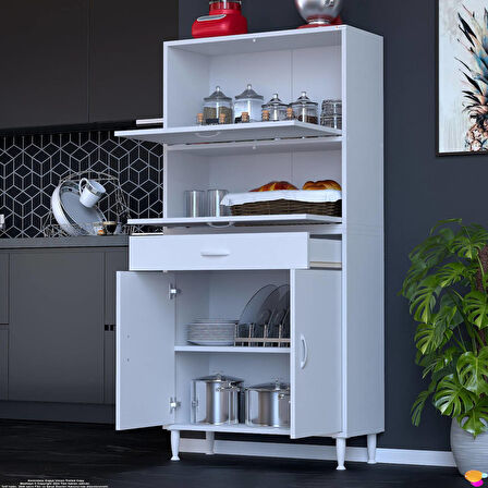 Modilayn VİO (85x163,4x32,5 cm) Yeni çekmeceli, kapaklı, ekmeklikli, çok amaçlı mutfak dolabı.