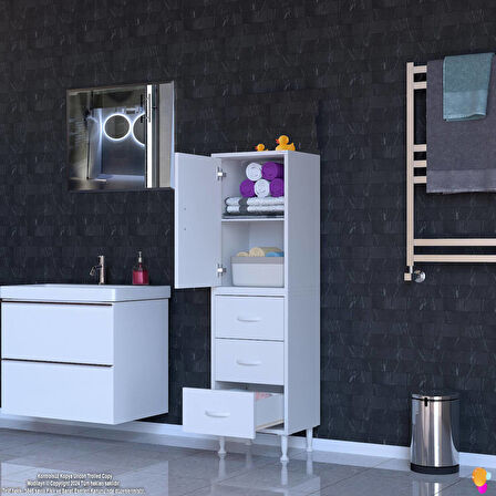 Modilayn İLKİM 35 x 138 x 32,5 cm' lik Kapak İçi Çift Raflı ve 3 Çekmeceli Düzen Harikası Dolap