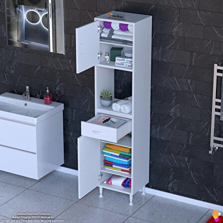Modilayn ARDA Banyo Dolabı 45x173x32,5cm 1 çekmece 2 kapak ve 6 raflı İhtiyaca uygun kolay kurulum