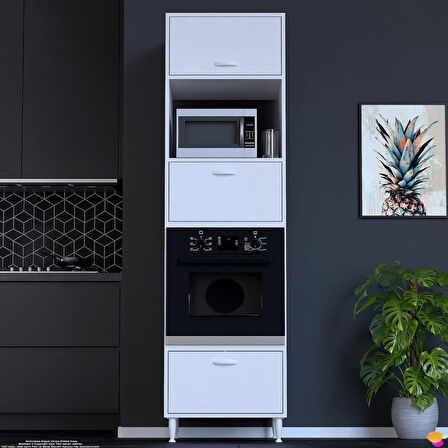 Modilayn AYAZ (60x217x56 cm) Boyutunda Ankastre 3 Kapaklı Mini/Midi Mikrodalga Fırın Dolabı