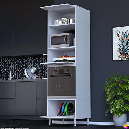 Modilayn AYAZ (60x217x56 cm) Boyutunda Ankastre 3 Kapaklı Mini/Midi Mikrodalga Fırın Dolabı
