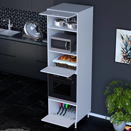 Modilayn AYAZ (60x217x56 cm) Boyutunda Ankastre 3 Kapaklı Mini/Midi Mikrodalga Fırın Dolabı