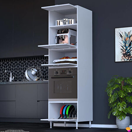 Modilayn TİLE Ankastre Fırın Dolabı (60x217x56 cm) - 4 Kapaklı, Ekmeklikli Kiler Mutfak Dolabı
