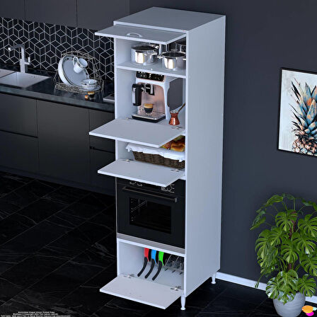 Modilayn TİLE Ankastre Fırın Dolabı (60x217x56 cm) - 4 Kapaklı, Ekmeklikli Kiler Mutfak Dolabı