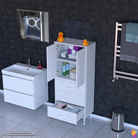 Modilayn İLKİM 65 x 138 x 32,5 cm' lik Kapak İçi Çift Raflı ve 3 Çekmeceli Düzen Harikası Dolap