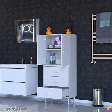 Modilayn İLKİM 65 x 138 x 32,5 cm' lik Kapak İçi Çift Raflı ve 3 Çekmeceli Düzen Harikası Dolap