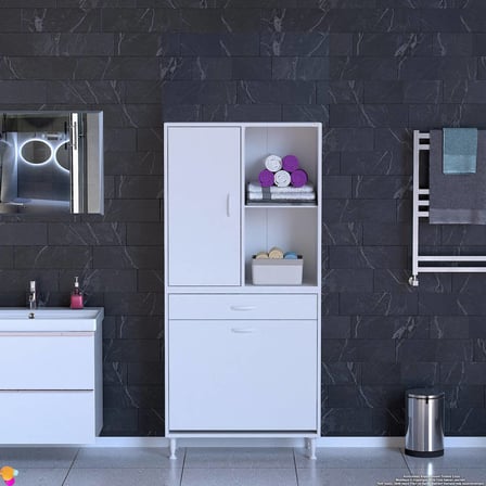 Modilayn AFRA 75x173x32,5cm 1 Çekmece, 2 Göz Sepet, 1 Kapak, 4 Raf Dar Alan Banyo Dolabı