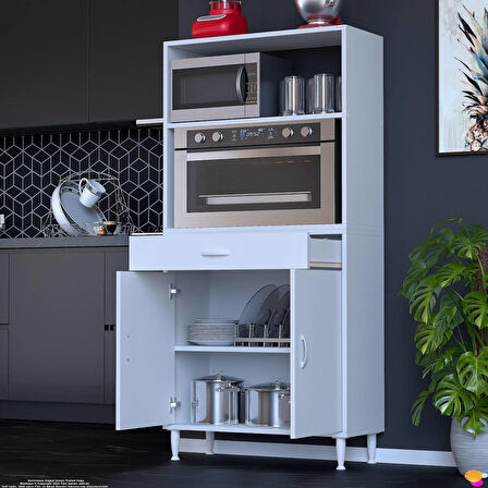 Modilayn VİO Fırın Dolabı (85x163,4x32.5 cm) Çekmeceli Kapaklı Mini/Midi Mikrodalga Mutfak Dolabı
