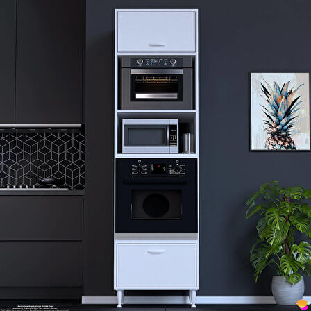 Modilayn ESER (60x217x56 cm) Boyutunda Ankastre 2 Kapaklı Mini/Midi Mikrodalga Fırın Dolabı