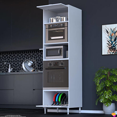Modilayn ESER (60x217x56 cm) Boyutunda Ankastre 2 Kapaklı Mini/Midi Mikrodalga Fırın Dolabı