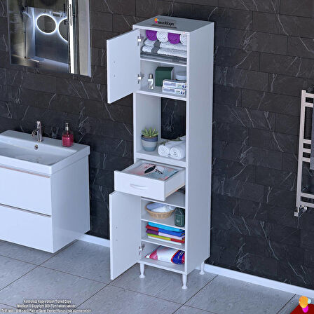 Modilayn ARDA Banyo Dolabı 50x173x32,5cm 1 çekmece 2 kapak ve 7 raflı İhtiyaca uygun kolay kurulum