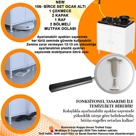 Modilayn DOQU XL Set Ocak Altı Dolap 70x88x56 cm Ölçülerinde 2 Kapaklı ve 1 Gözlü Tüp Bölmelidir