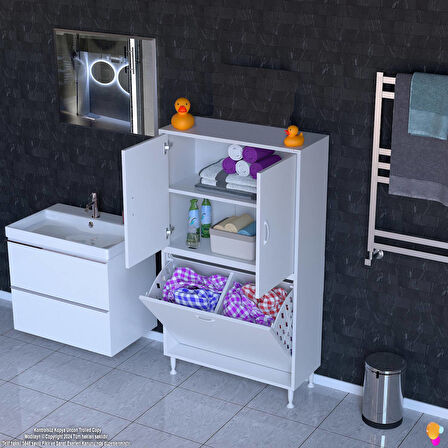 Modilayn İLKİM 70 x 138 x 32,5 cm' lik Kapak İçi Çift Raflı, İki Akıllı Çamaşır Sepetli Dolap