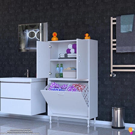 Modilayn İLKİM 70 x 138 x 32,5 cm' lik Kapak İçi Çift Raflı, İki Akıllı Çamaşır Sepetli Dolap