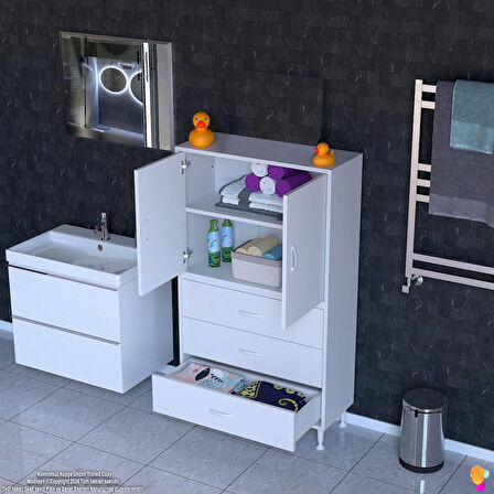 Modilayn İLKİM 70 x 138 x 32,5 cm' lik Kapak İçi Çift Raflı ve 3 Çekmeceli Düzen Harikası Dolap