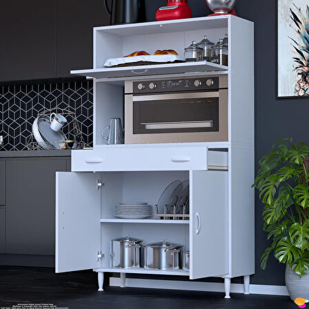 Modilayn VİO (95x163,4x32.5 cm) Çekmeceli, Kapaklı, Ekmeklikli. Mini/Midi Mikrodalga Mutfak Dolabı