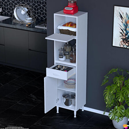 Modilayn VİO Çok Amaçlı Dolap: (45x163.4x32,5 cm) ölçülerinde, çekmeceli ve kapaklı mutfak dolabı.