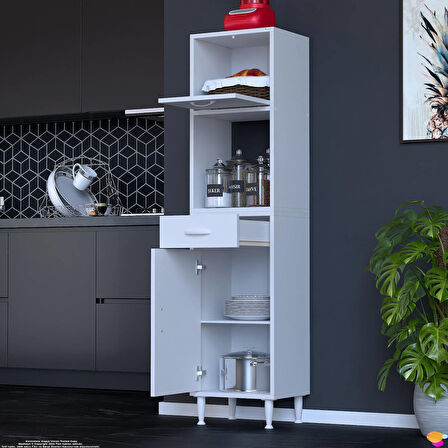 Modilayn VİO Çok Amaçlı Dolap: (45x163.4x32,5 cm) ölçülerinde, çekmeceli ve kapaklı mutfak dolabı.
