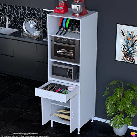 Modilayn ENNET 60x194,6x56  cm 1 çekmece ve 2 kapaklı Mutfağınıza Yepyeni Fırın ve Mikrodalga Dolabı