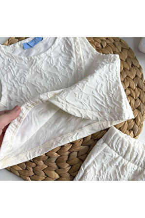 La'ciel Paris Crop Ve Şort Etek Desenli Beyaz Kız Çocuk Takım