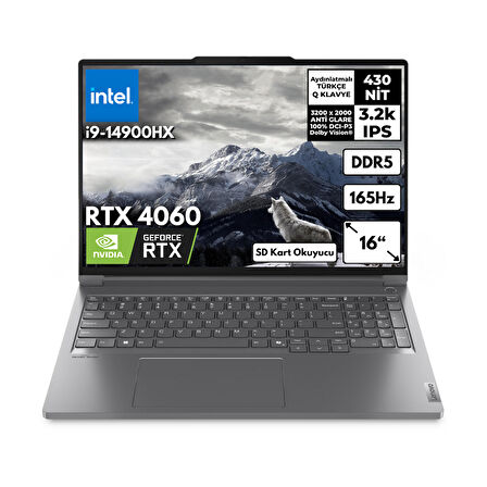 Lenovo ThinkBook 16P G5 i9-14900HX 96-GBDDR5 6 TBSSD RTX4060 (8GB) 16" 3.2K Windows 10 Home Dizüstü Bilgisayar 21N50024TRHMF80