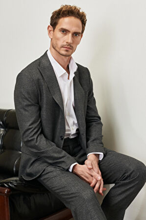 Erkek Antrasit Slim Fit Dar Kesim Kırlangıç Yaka Desenli Takım Elbise
