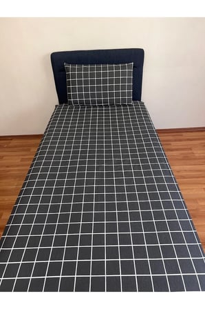 Fitted Lastikli Çarşaf Takımı (YASTIKLI) Tek Kişilik Çift Kişilik Ekose Antrasit