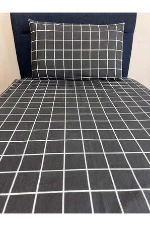 Fitted Lastikli Çarşaf Takımı (YASTIKLI) Tek Kişilik Çift Kişilik Ekose Antrasit