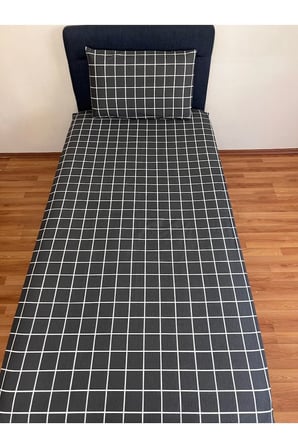 Fitted Lastikli Çarşaf Takımı (YASTIKLI) Tek Kişilik Çift Kişilik Ekose Antrasit