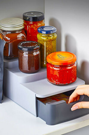 Periboia Compact Çekmeceli Organizer Mutfak Kavanoz Standı - Bitki Çayı Düzenleyici