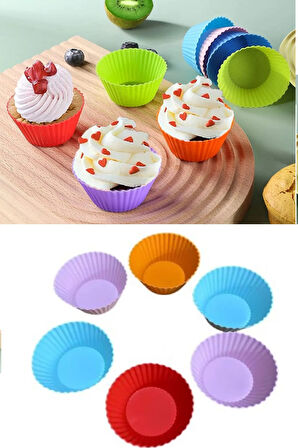 Periboia 6 Adet Yıkanabilir Mini Tırtıklı Muffin Kalıbı- Ribanalı Kek-Cupcake- Renkli Hamur Işi Kabı