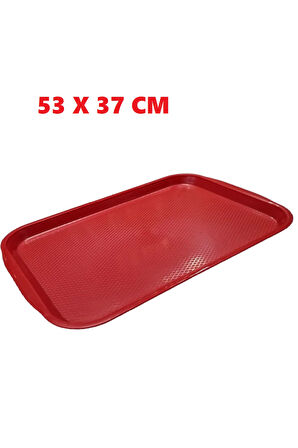 Periboia Büyük Boy Kırmızı Plastik Servis Tepsisi  Kırılmaz Lokanta Büfe Fast Food Kullanım ( 53 x37 Cm)