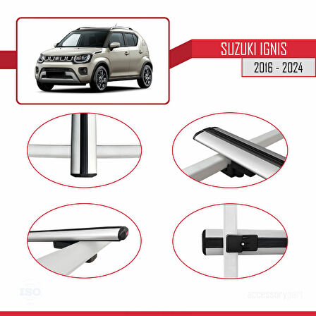 Suzuki Ignis 2016-2024 Arası ile Uyumlu BASIC Model Ara Atkı Tavan Barı Gri 2 Adet