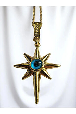 Kuzey Yıldızı Göz Boncuk Detay Gold Kaplama Küpe