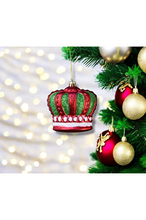 Yılbaşı Süsü Simli Kral Tacı 2'li Kırmızı Yeşil 10 cm