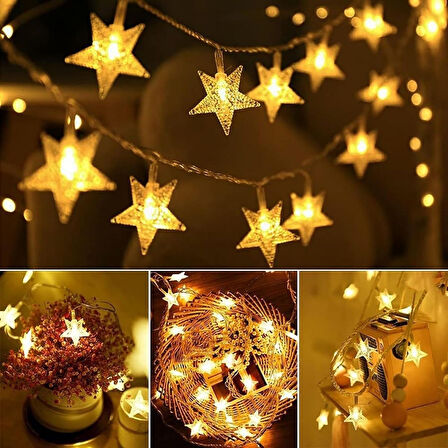ct stones 20 Adet Mini Yıldız Led 5 Metre Günışığı Rengi Dekoratif Led