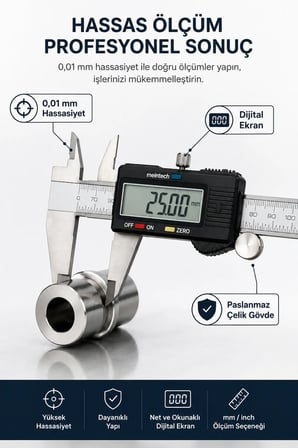 Dijital Kumpas Paslanmaz Çelik Hassas Elektronik Ölçü Aleti LCD Ekranlı mm/inç Ölçüm 150 mm