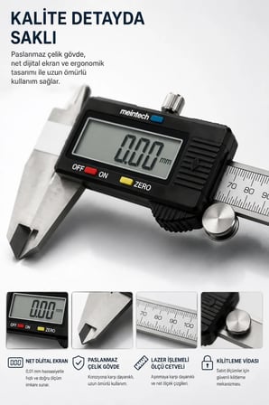 Dijital Kumpas Paslanmaz Çelik Hassas Elektronik Ölçü Aleti LCD Ekranlı mm/inç Ölçüm 150 mm