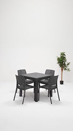 Rattan Lüx 80x80 Bahçe&Balkon&Teras Masa Seti - Antrasit