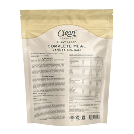 Clean Powders Plant Based Complete Meal 600 Gr Vanilya