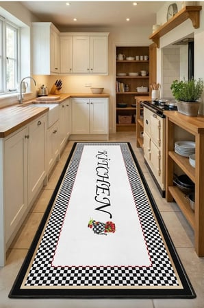 Süslü Kitchen Siyah Mutfak Tezgah Önü Yıkanabilir Dijital Baskılı Halı