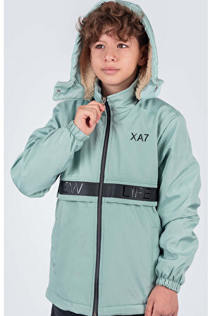 Erkek Çocuk Çıkarılabilir Kapüşonlu New Life Baskılı Kışlık Mont KM7361