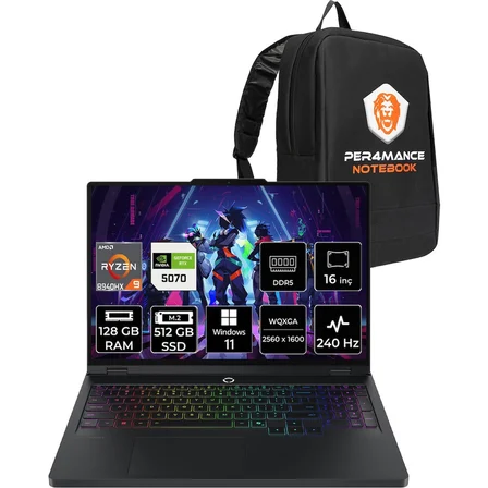 Lenovo Legion Pro 5 Ryzen 9 8940HX RTX 5070 8GB Gaming Laptop 128GB RAM 512GB SSD 16" QHD+ 240Hz Win11 Pro + Per4 Çanta 83LT0046TRP476