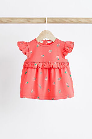 Next Baby % 100 Pamuklu Beyaz Kırmızı Çilek Desenli Kısa Kollu Şortlu 2’li Alt Üst Takım