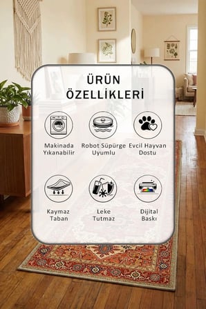 A-31 Yıkanabilir Kaymaz Taban Dijital Baskılı Yolluk Halı Kahve
