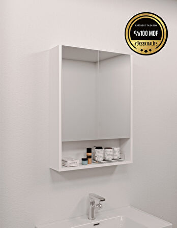 DF16104B MDF 2 Kapaklı Aynalı Banyo Dolabı Lavabo Üstü Dolap Çok Amaçlı Banyo Dolabı