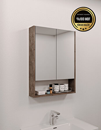 DF16104GD MDF 2 Kapaklı Aynalı Banyo Dolabı Lavabo Üstü Dolap Çok Amaçlı Banyo Dolabı