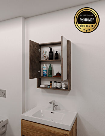 DF16104GD MDF 2 Kapaklı Aynalı Banyo Dolabı Lavabo Üstü Dolap Çok Amaçlı Banyo Dolabı